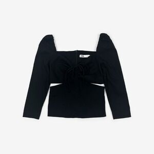 Zara Cut Out Top Size S Black Linen Blend Dark Romantic Going Out Chic Edgy